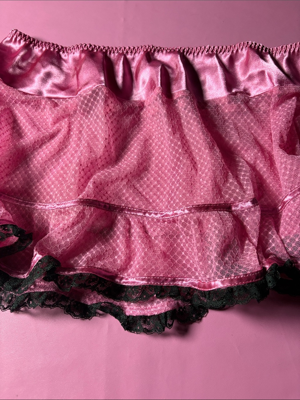 Pink Satin & Lace Ruffled Sleep Skirt